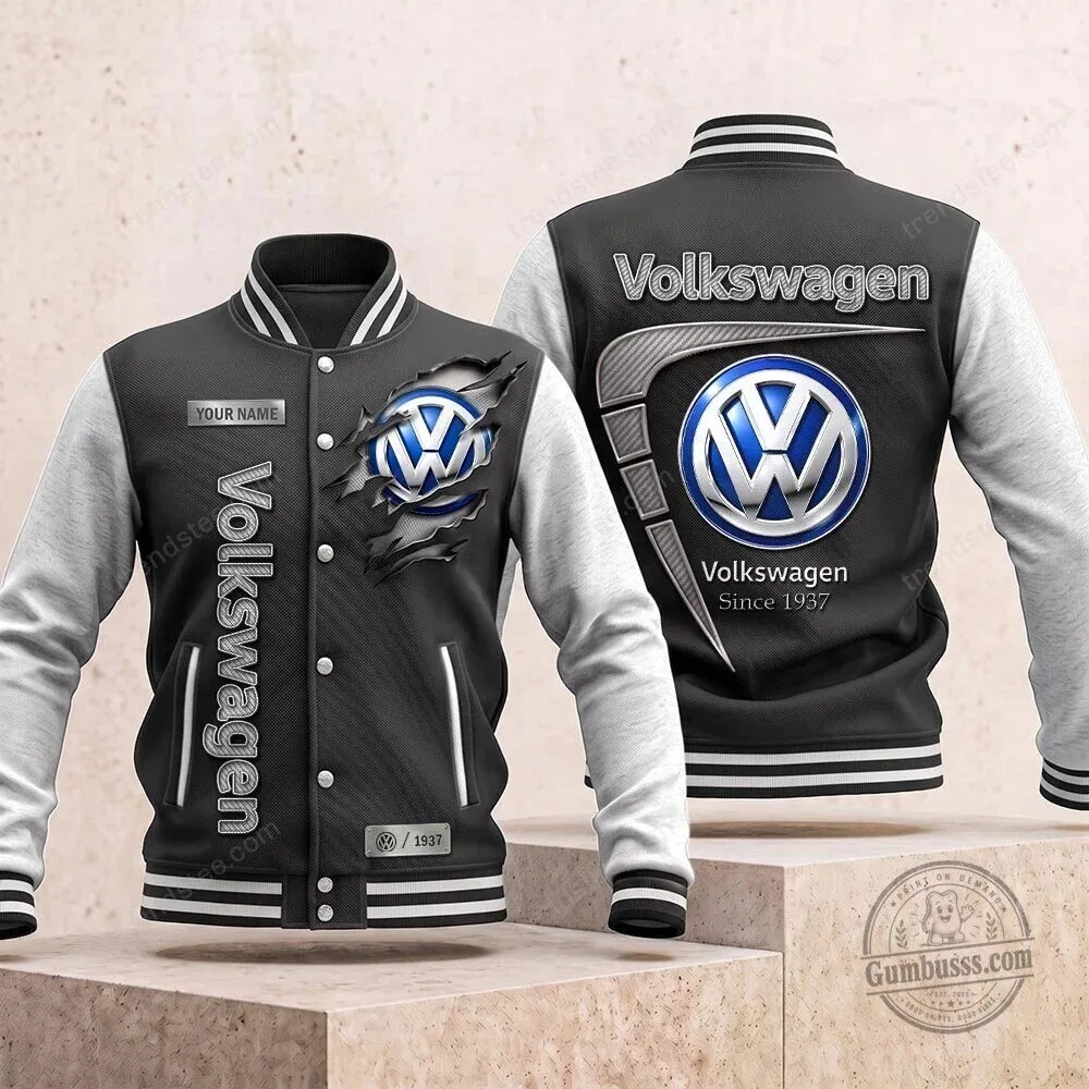Volkswagen Car Logo Black and White Varsity Jacket 1 Volkswagen Car Logo Black and White Varsity Jacket