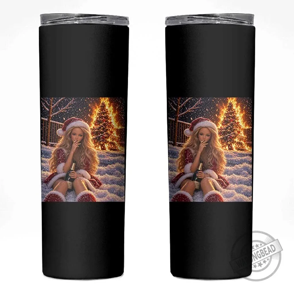 Funny Christmas Tree Burning Doll Meme Skinny Tumbler Unhinged Holiday Season
