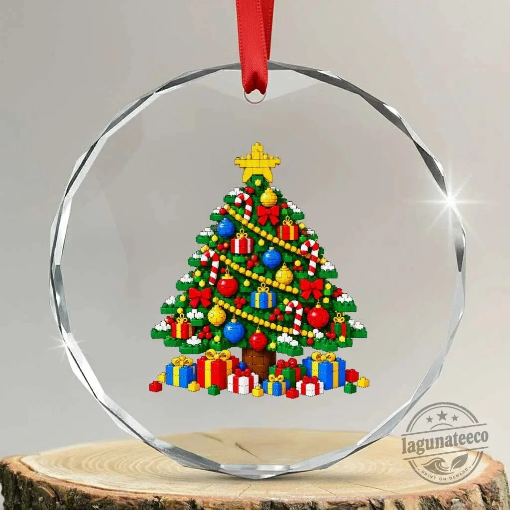 Christmas Tree Building Blocks Glass Ornament Holiday Decoration
