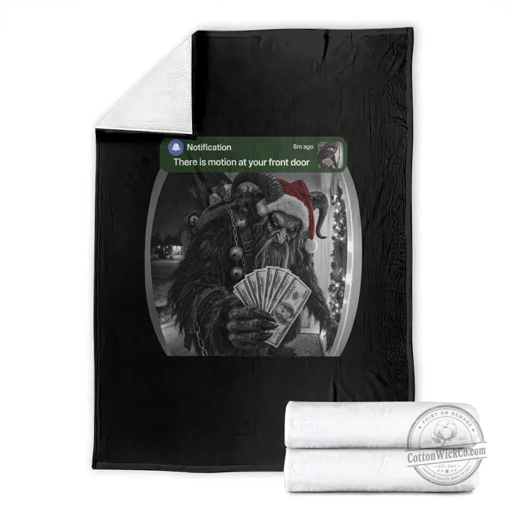 Krampus Motion At Your Front Door Funny Christmas Rich Krampus Cash Doorbell Camera Meme Blanket