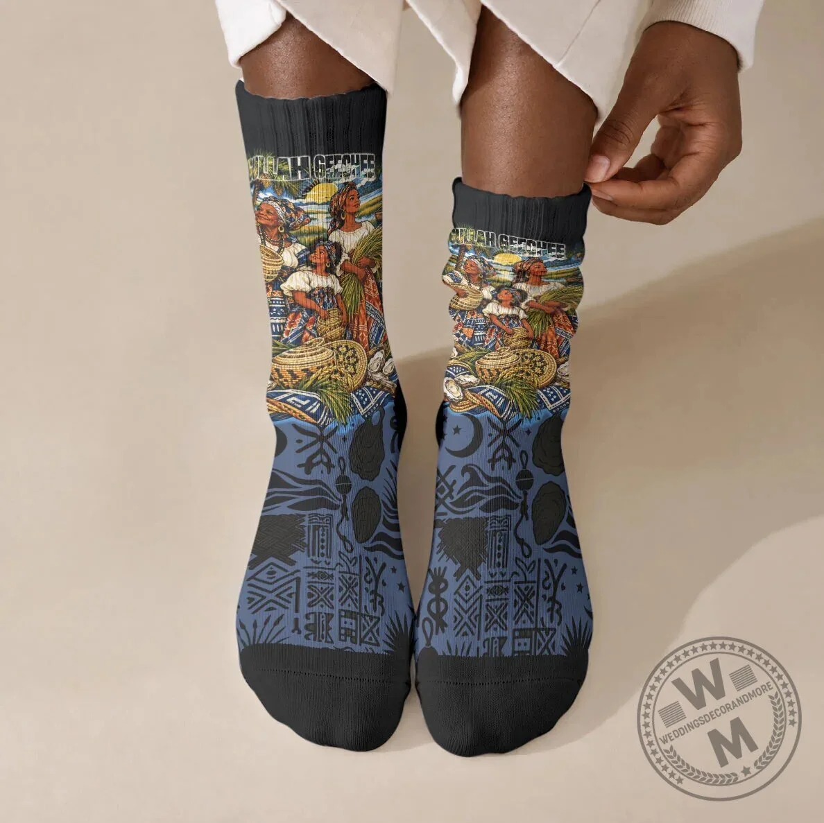 African American Gullah Geechee Sweetgrass Basket Coastal Crew Socks 5 African American Gullah Geechee Sweetgrass Basket Coastal Crew Socks