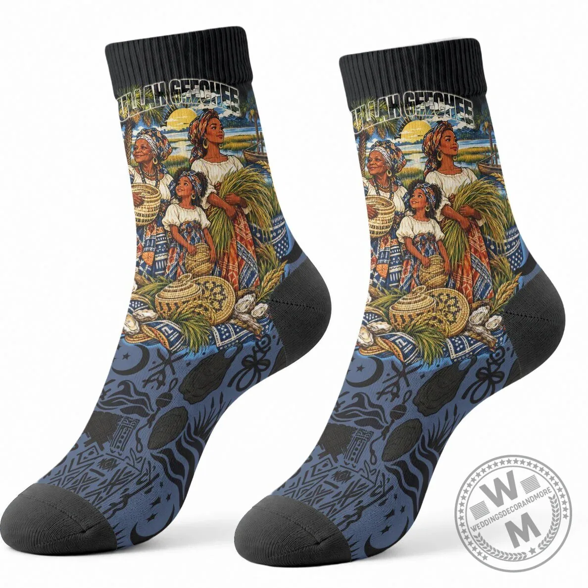 African American Gullah Geechee Sweetgrass Basket Coastal Crew Socks 6 African American Gullah Geechee Sweetgrass Basket Coastal Crew Socks