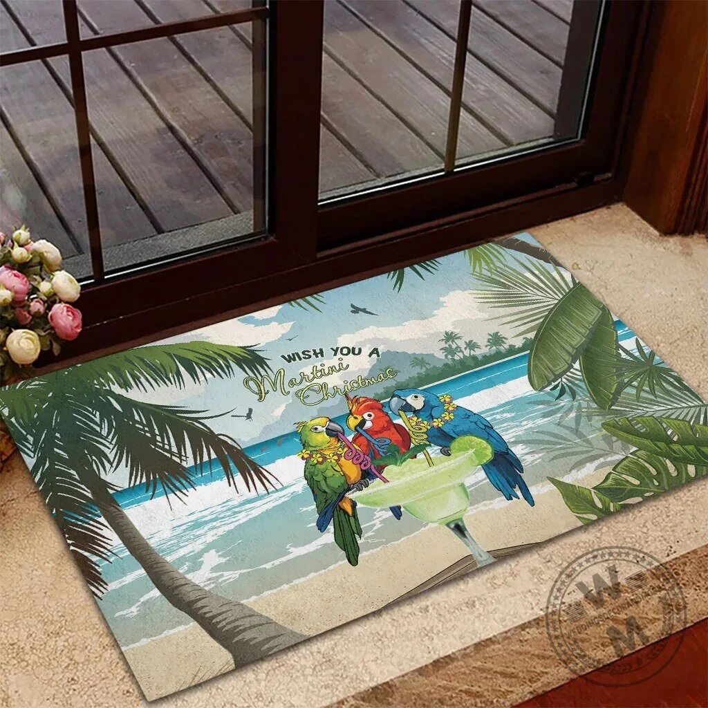 Wish You A Martini Christmas Tropical Parrot Beach Doormat 8 Wish You A Martini Christmas Tropical Parrot Beach Doormat
