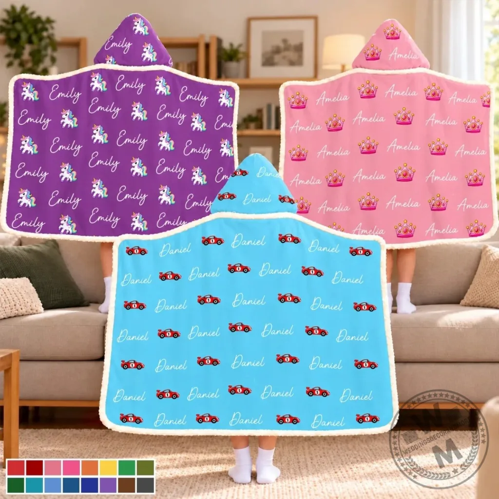 Personalized Unicorn Princess Race Car Hooded Blanket Personalized Unicorn Princess Race Car Hooded Blanket