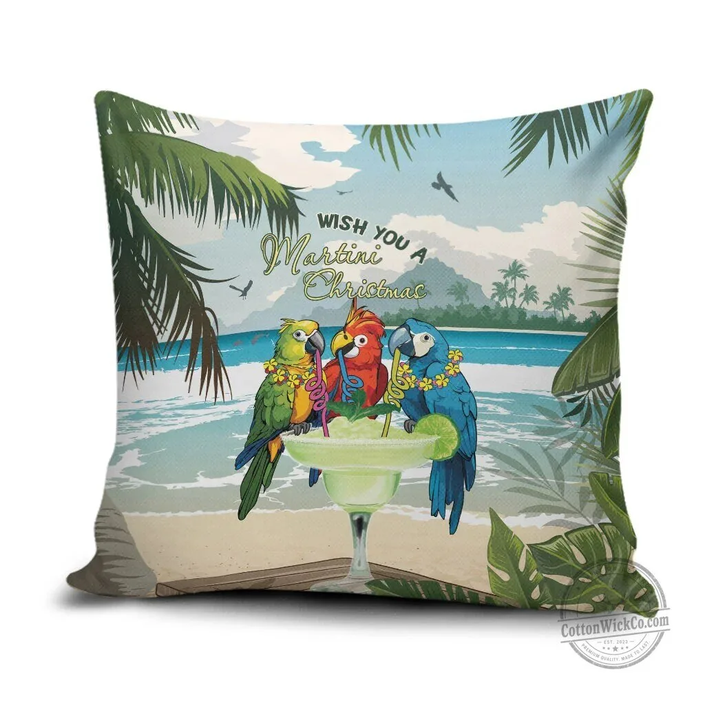 Wish You A Martini Christmas Tropical Parrot Beach Pillow