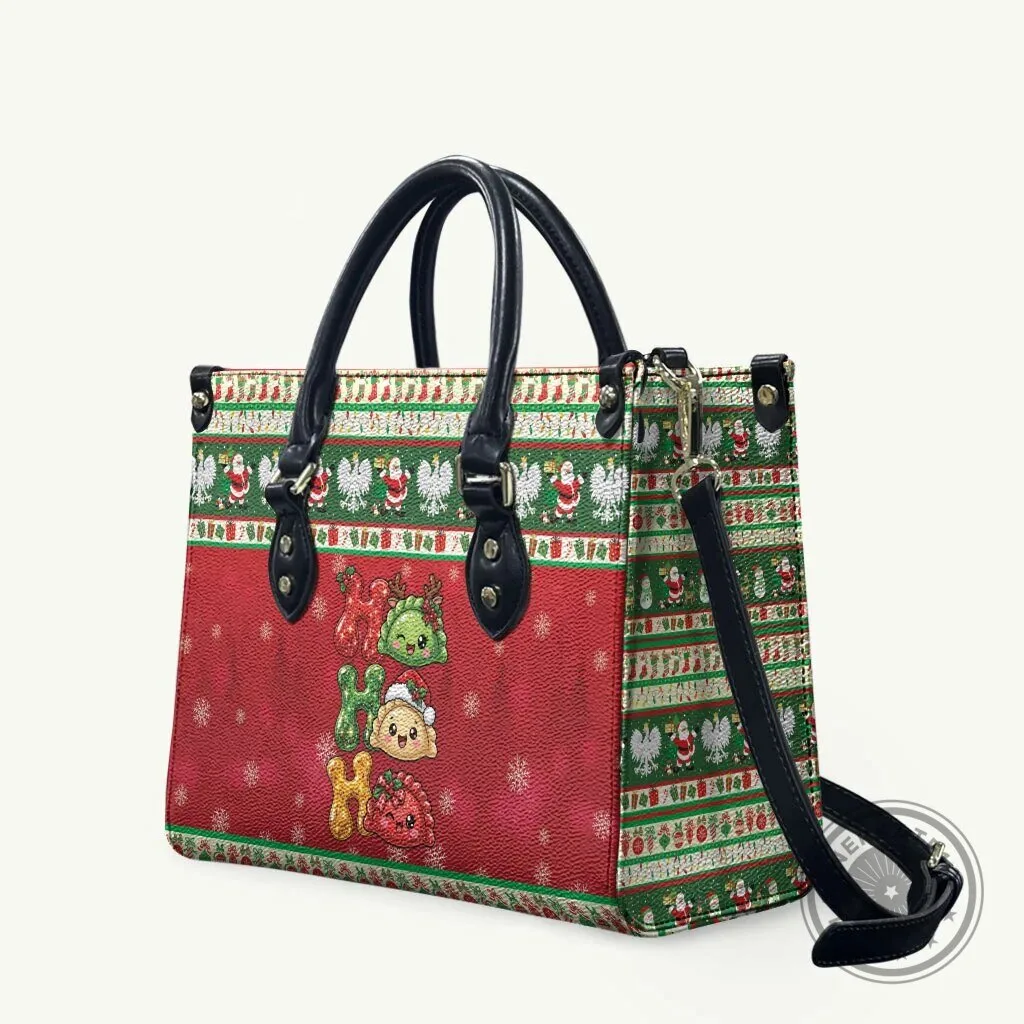 Poland Christmas Ho Ho Ho Squishy Pierogi Pattern Holiday Handbag 6 Poland Christmas Ho Ho Ho Squishy Pierogi Pattern Holiday Handbag