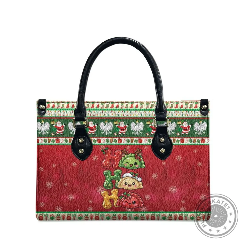 Poland Christmas Ho Ho Ho Squishy Pierogi Pattern Holiday Handbag 7 Poland Christmas Ho Ho Ho Squishy Pierogi Pattern Holiday Handbag