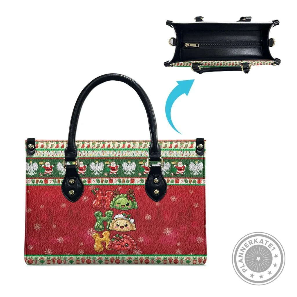 Poland Christmas Ho Ho Ho Squishy Pierogi Pattern Holiday Handbag 8 Poland Christmas Ho Ho Ho Squishy Pierogi Pattern Holiday Handbag