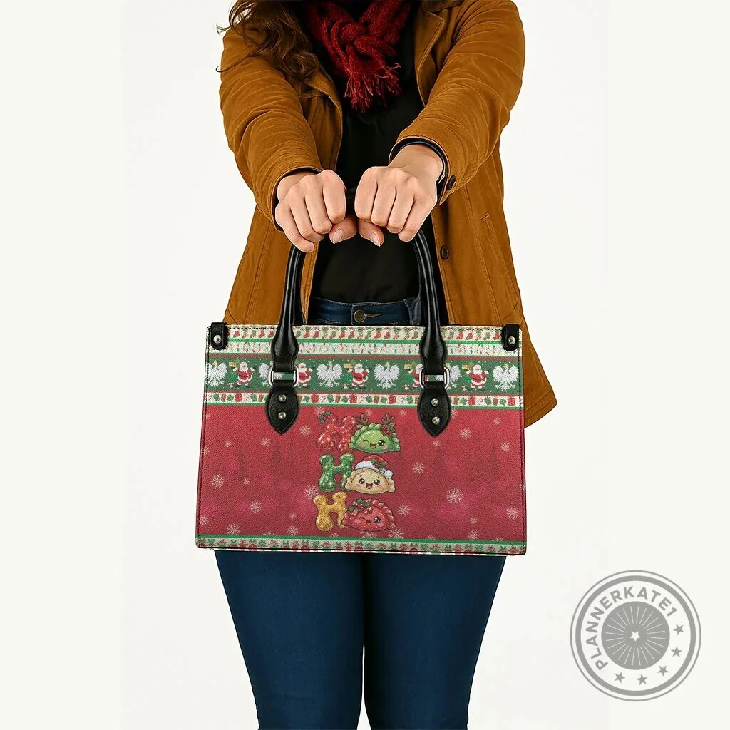 Poland Christmas Ho Ho Ho Squishy Pierogi Pattern Holiday Handbag 9 Poland Christmas Ho Ho Ho Squishy Pierogi Pattern Holiday Handbag