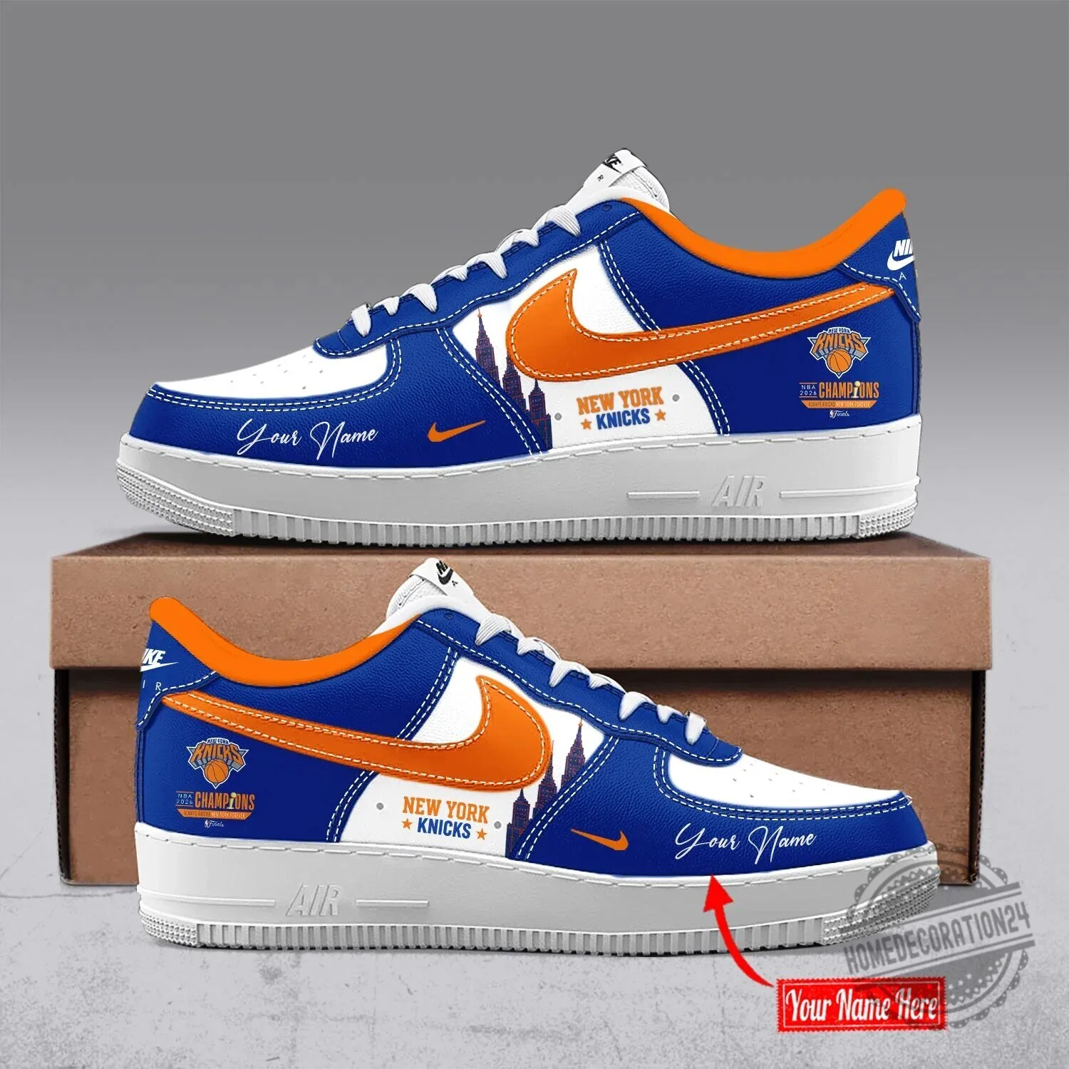 New York Knicks NBA Champions Custom Name Air Force 1 Shoes