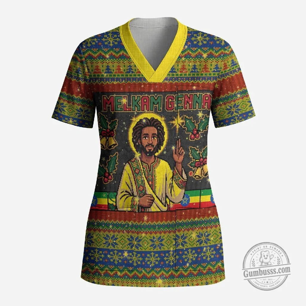 Ethiopian Melkam Genna Jesus Christ Ugly Christmas Scrub Top 4 Ethiopian Melkam Genna Jesus Christ Ugly Christmas Scrub Top