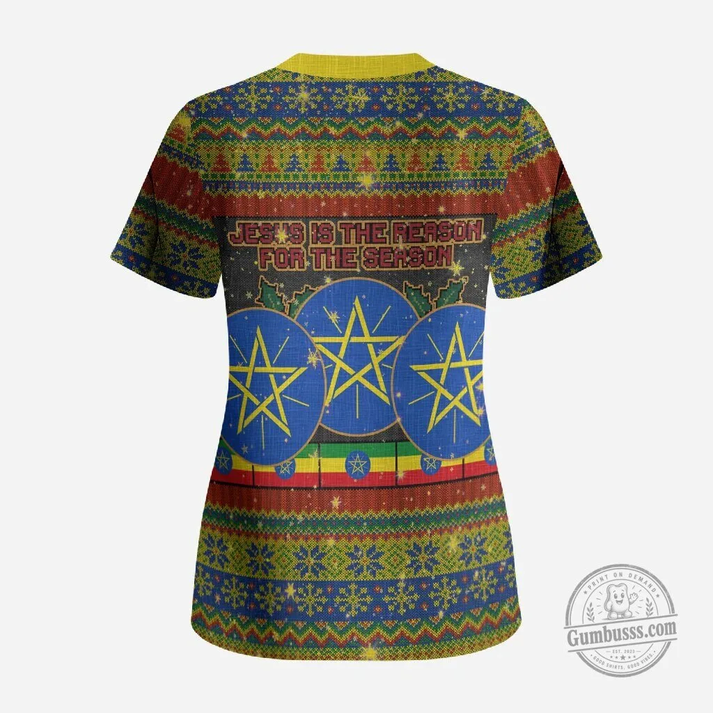 Ethiopian Melkam Genna Jesus Christ Ugly Christmas Scrub Top 5 Ethiopian Melkam Genna Jesus Christ Ugly Christmas Scrub Top