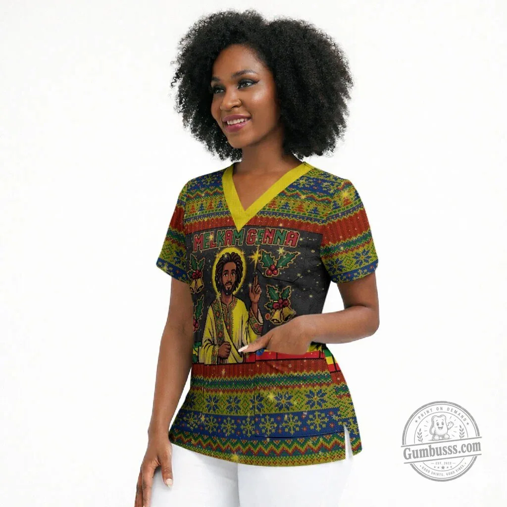 Ethiopian Melkam Genna Jesus Christ Ugly Christmas Scrub Top 6 Ethiopian Melkam Genna Jesus Christ Ugly Christmas Scrub Top
