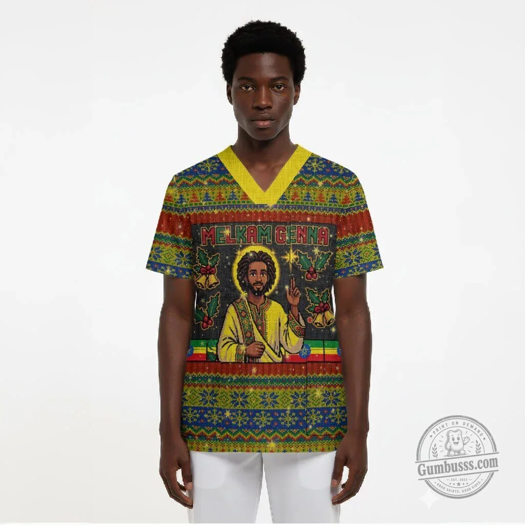 Ethiopian Melkam Genna Jesus Christ Ugly Christmas Scrub Top 7 Ethiopian Melkam Genna Jesus Christ Ugly Christmas Scrub Top