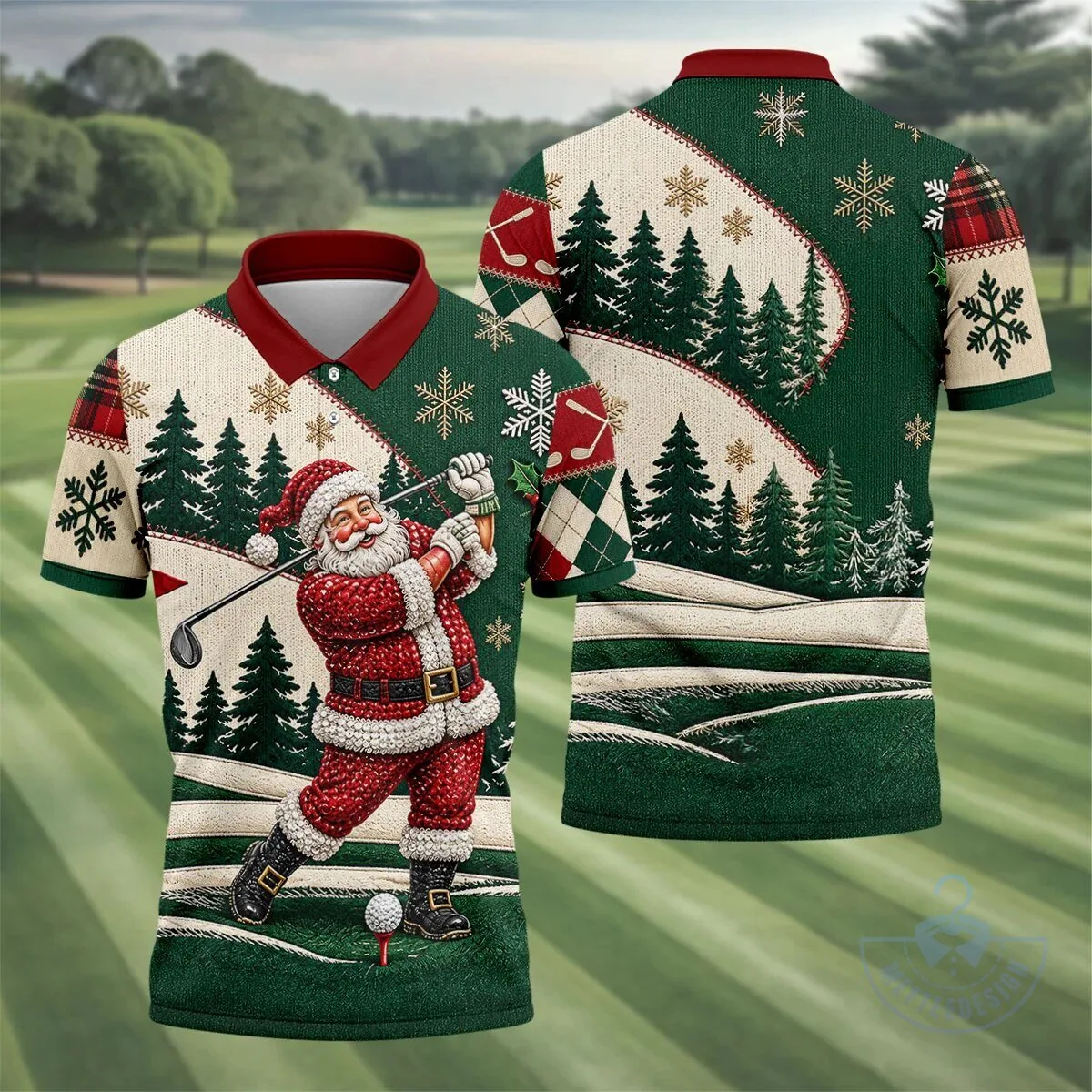 Men's Christmas Polo Shirt Featuring a Humorous Santa Claus Golfing Design 15 Men