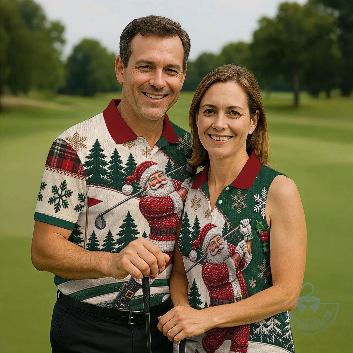 Men's Christmas Polo Shirt Featuring a Humorous Santa Claus Golfing Design 16 Men