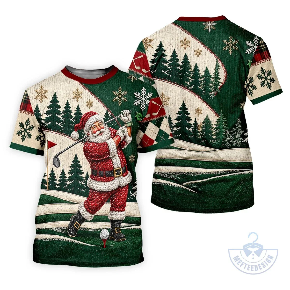 Men's Christmas Polo Shirt Featuring a Humorous Santa Claus Golfing Design 17 Men