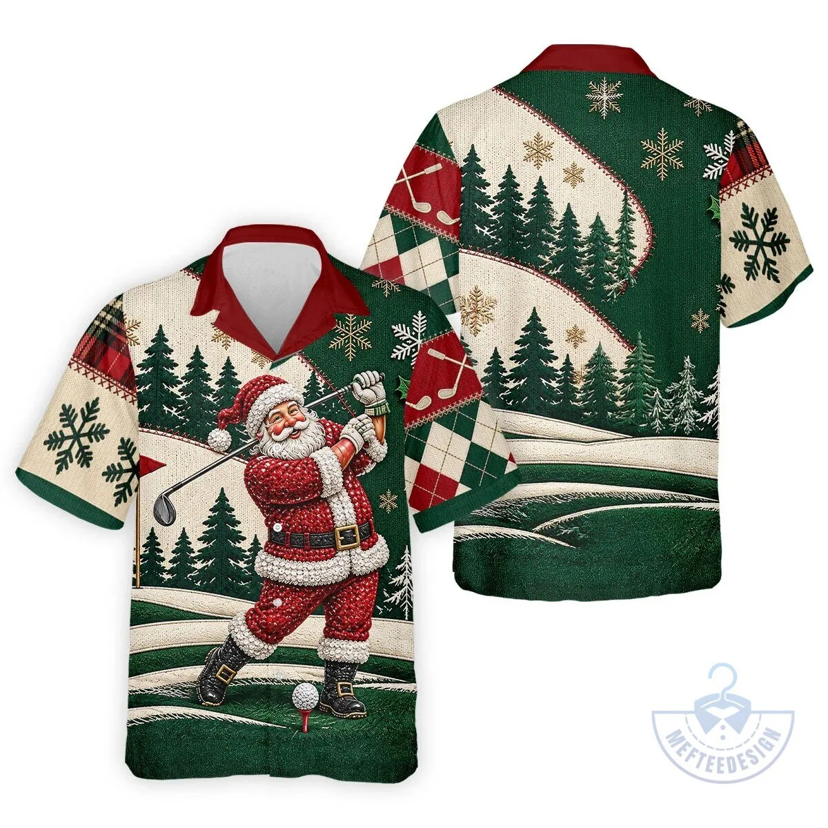 Men's Christmas Polo Shirt Featuring a Humorous Santa Claus Golfing Design 18 Men