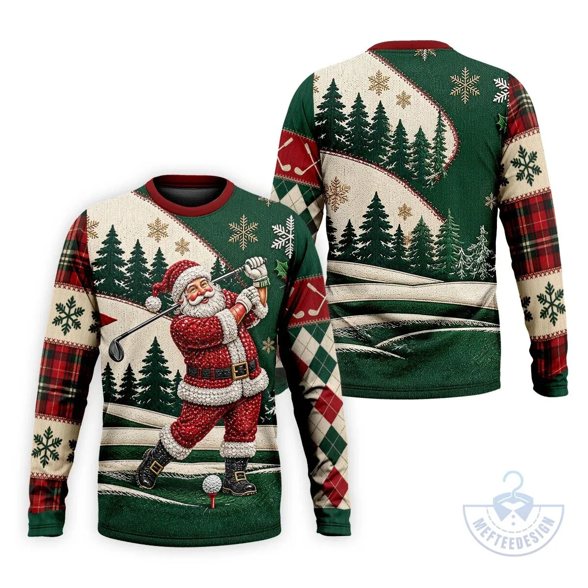 Men's Christmas Polo Shirt Featuring a Humorous Santa Claus Golfing Design 19 Men