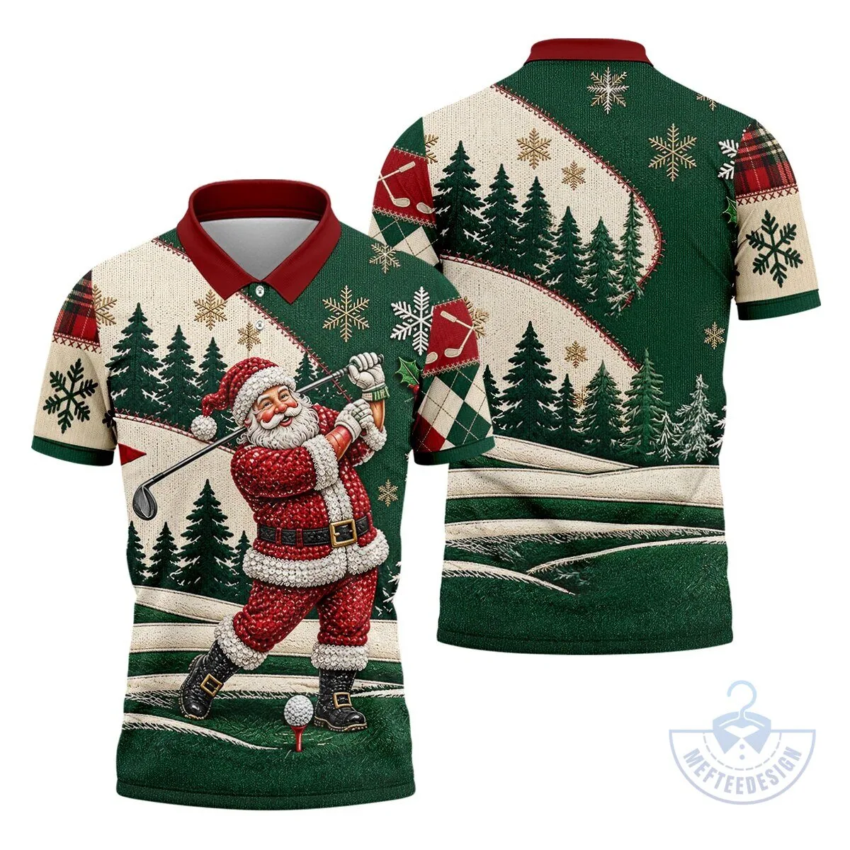 Men's Christmas Polo Shirt Featuring a Humorous Santa Claus Golfing Design 20 Men