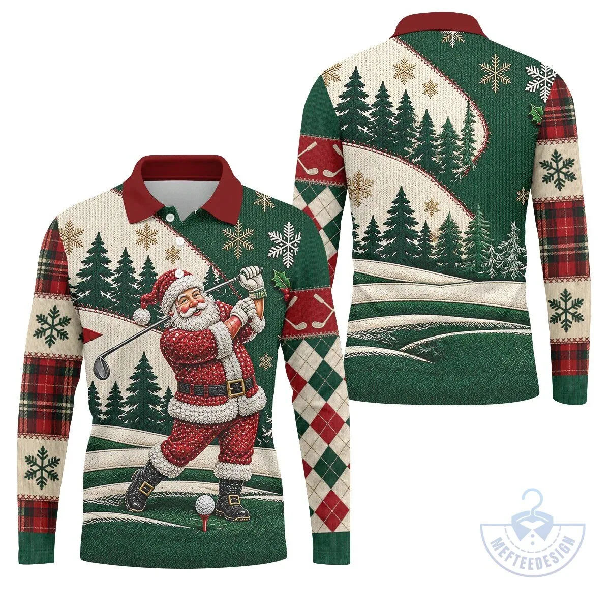 Men's Christmas Polo Shirt Featuring a Humorous Santa Claus Golfing Design 22 Men
