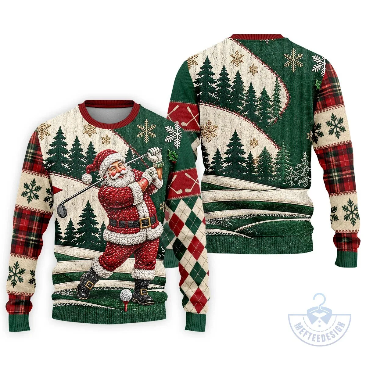 Men's Christmas Polo Shirt Featuring a Humorous Santa Claus Golfing Design 23 Men