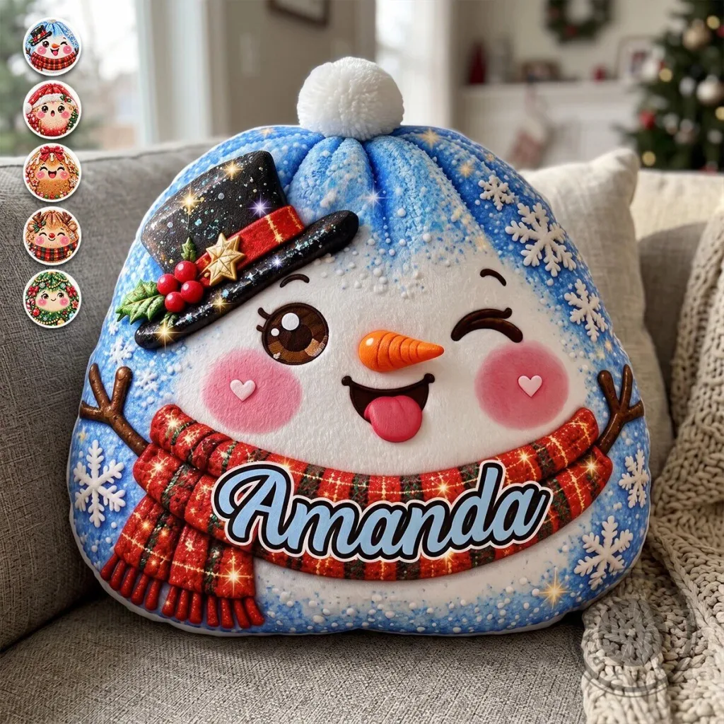 Personalized Snowman Christmas Holiday Custom Name Decorative Throw Pillow Personalized Snowman Christmas Holiday Custom Name Decorative Throw Pillow