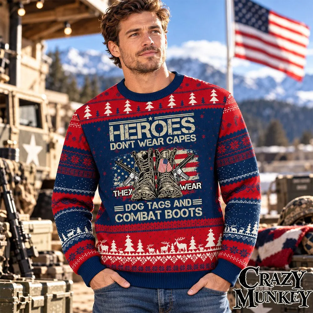 Military Heroes Dog Tags Combat Boots Christmas Sweater | Apparel