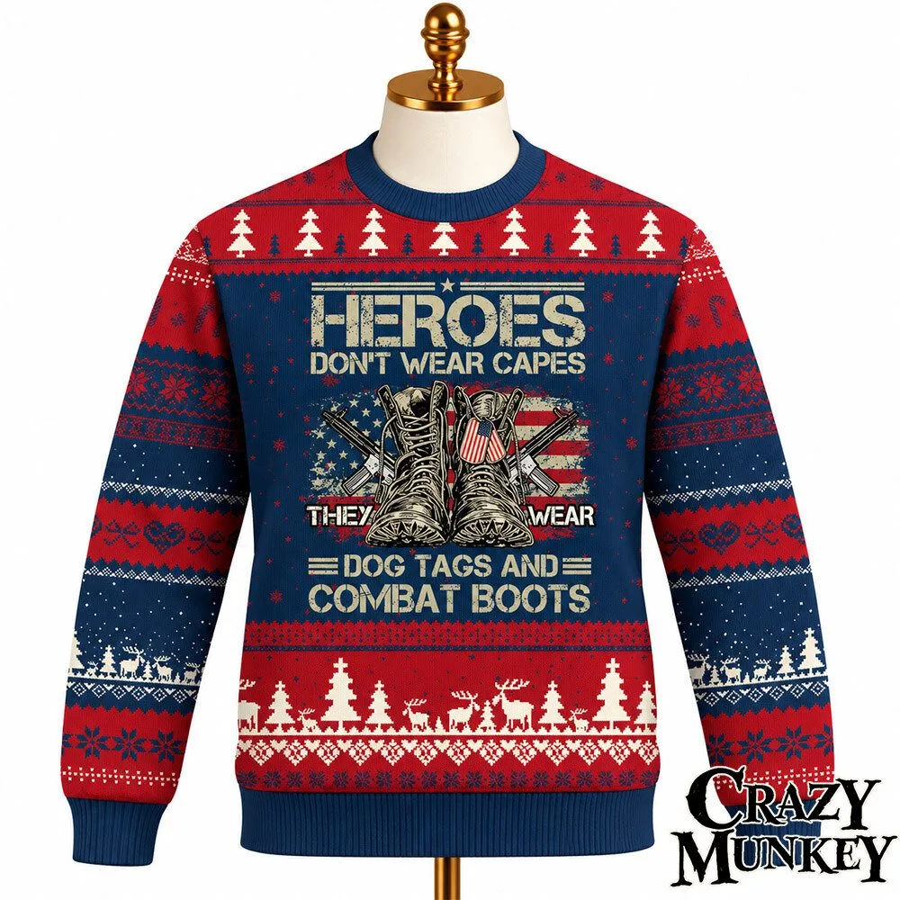Military Heroes Dog Tags Combat Boots Christmas Sweater | Apparel 3 Military Heroes Dog Tags Combat Boots Christmas Sweater | Apparel