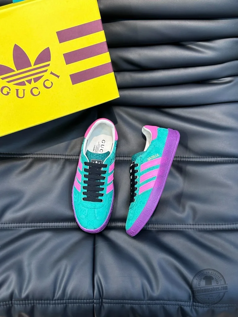 Gucci Adidas Gazelle Mint Green Pink Purple Sneakers