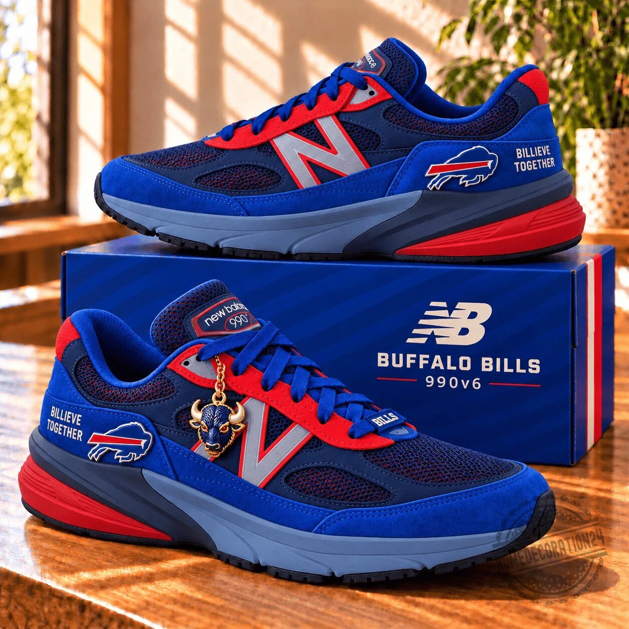 Buffalo Bills New Balance 990v6 Blue Red Premium Running Shoes