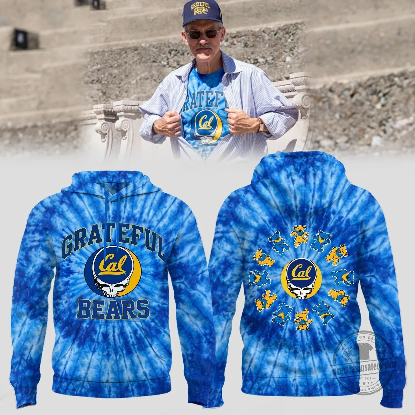 Grateful Dead and California Golden Bears Tie-Dye Blue Pullover Hoodie