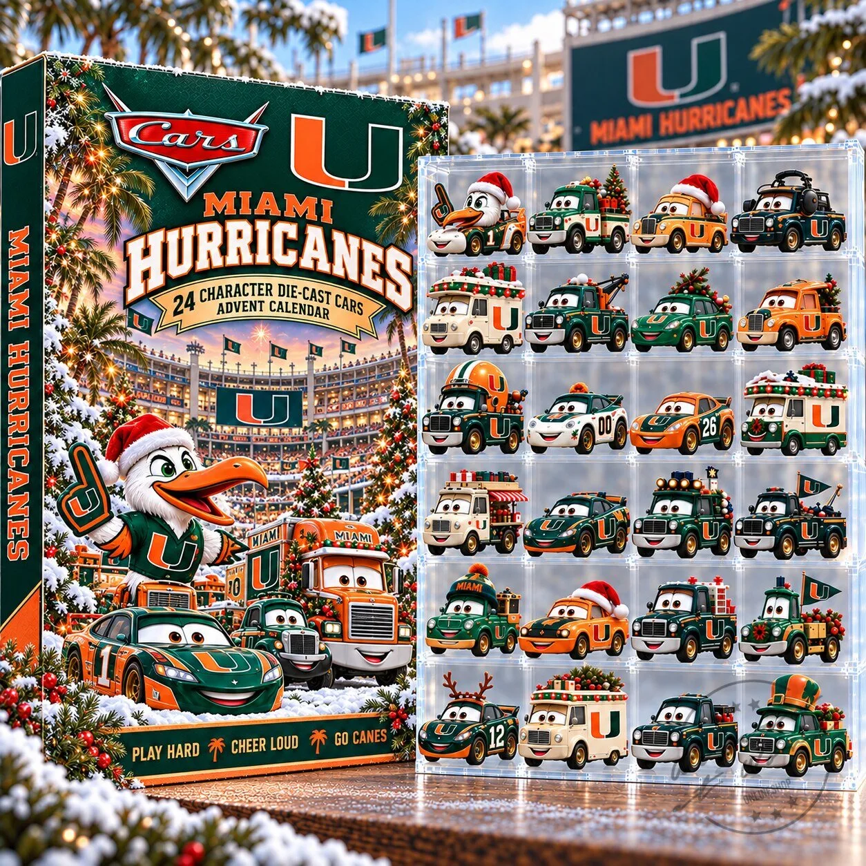 Miami Hurricanes Christmas Advent Calendar with 24 Character Die-Cast Cars 2D