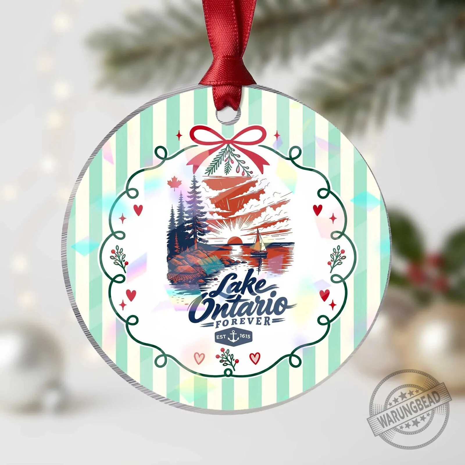 Lake Ontario Forever Est 1615 Vintage Canadian Maple Leaf Christmas Ornament
