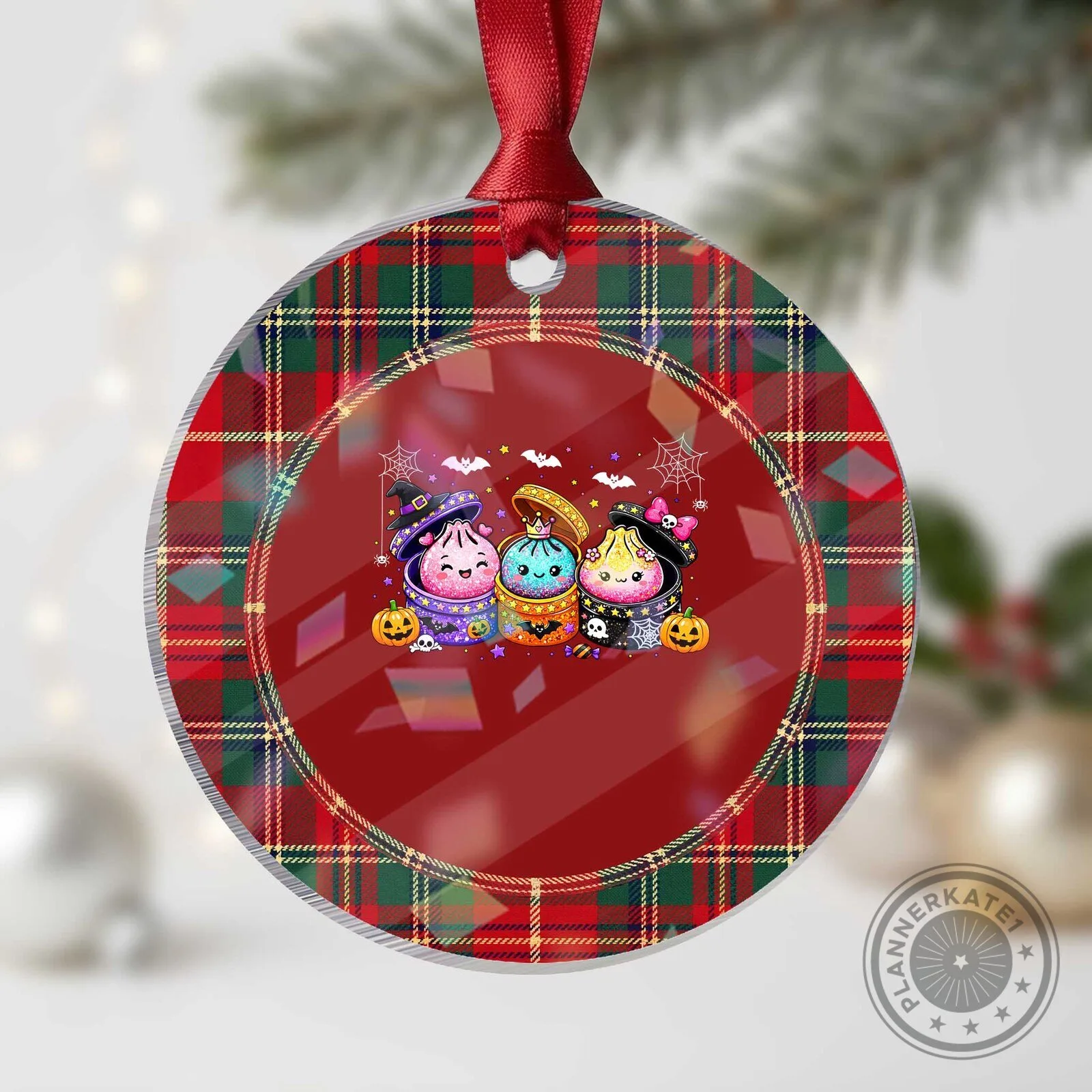 Kawaii Halloween Dumplings Spooky Steamers Round Christmas Tree Ornament
