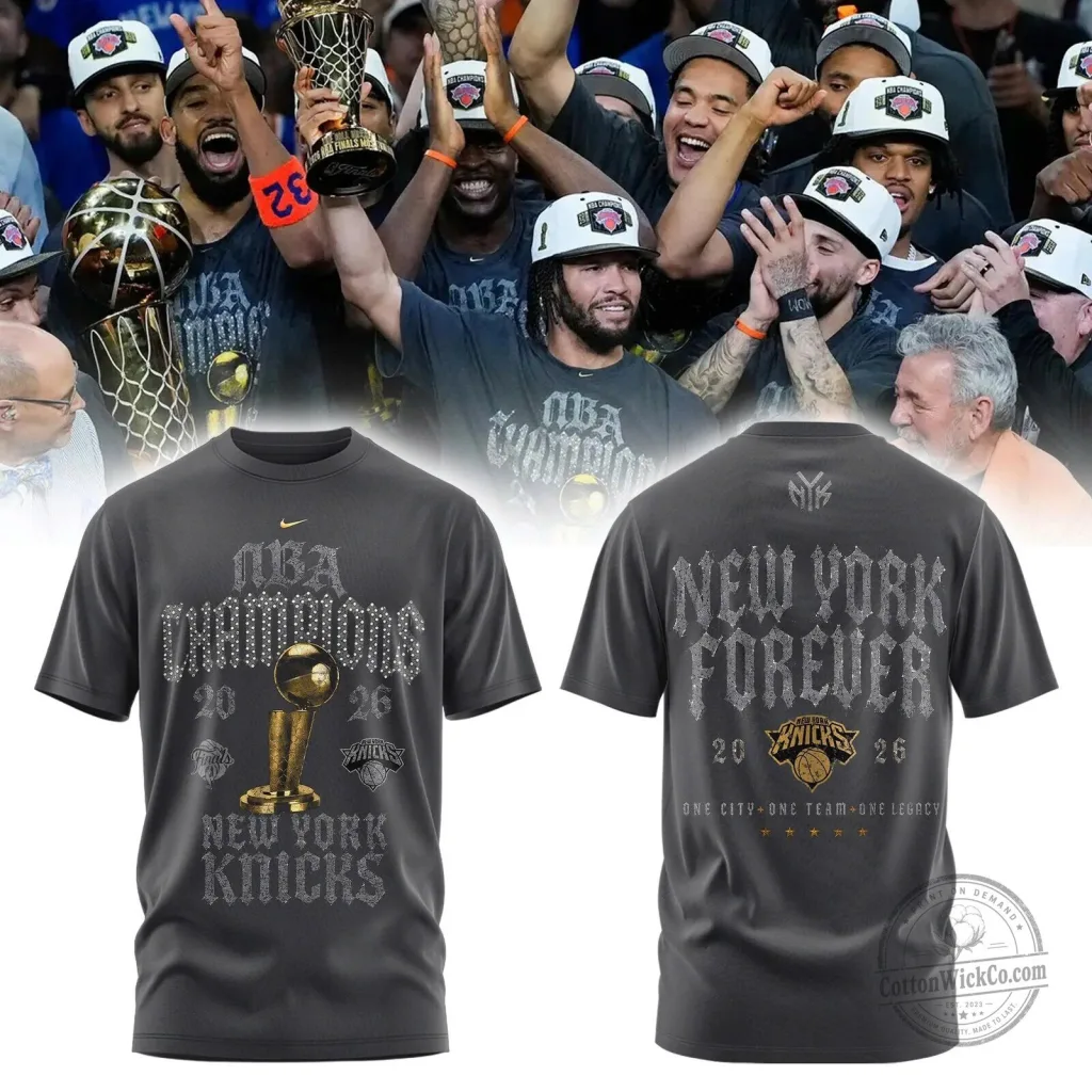 New York Knicks 2026 NBA Champions Gold Trophy T-Shirt New York Knicks 2026 NBA Champions Gold Trophy T-Shirt