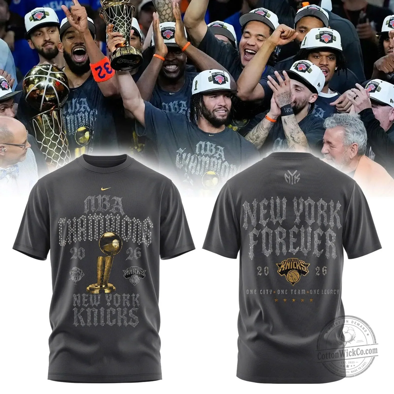 New York Knicks 2026 NBA Champions Gold Trophy T-Shirt