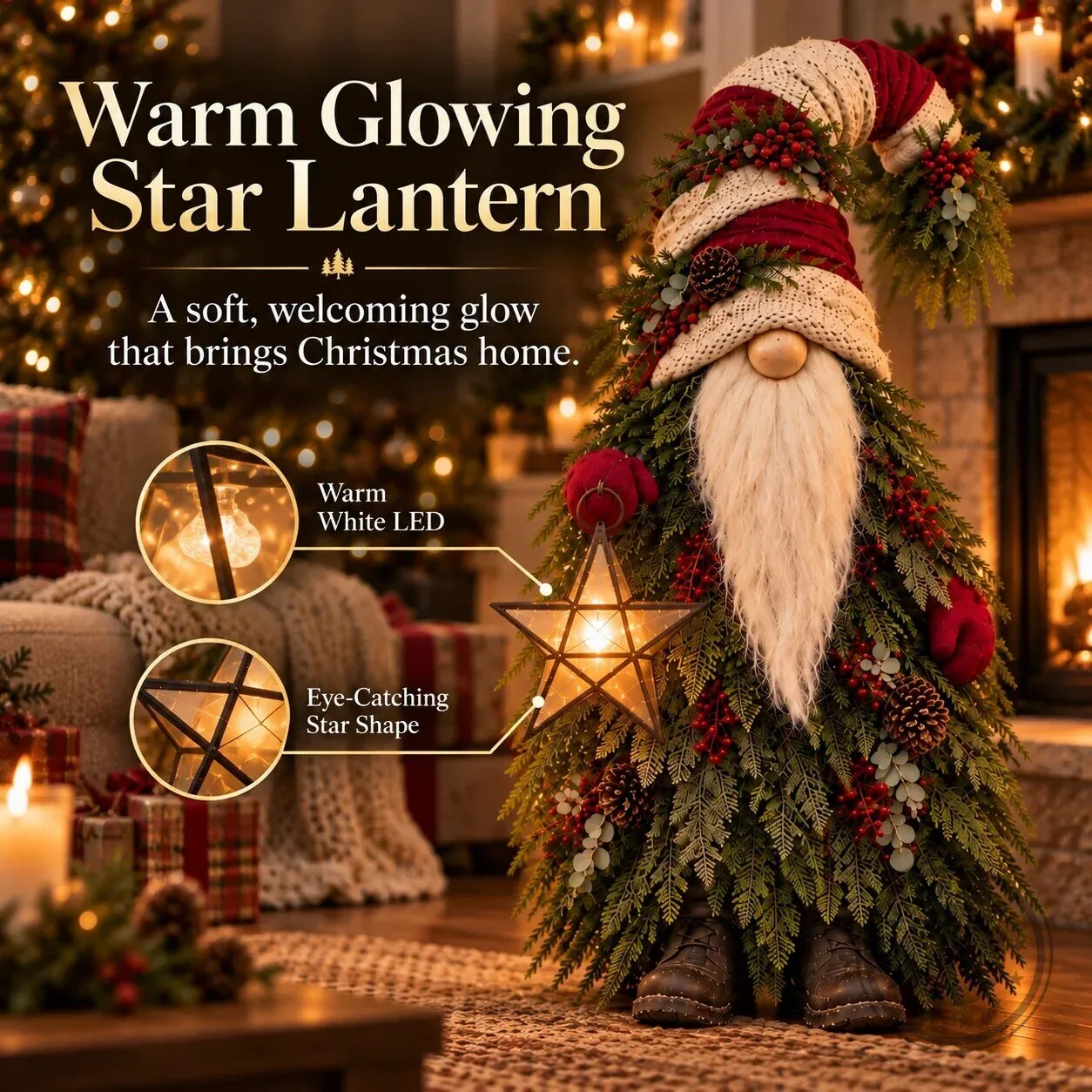 Christmas Evergreen Gnome with Star Lantern Holiday Decoration 22 Christmas Evergreen Gnome with Star Lantern Holiday Decoration