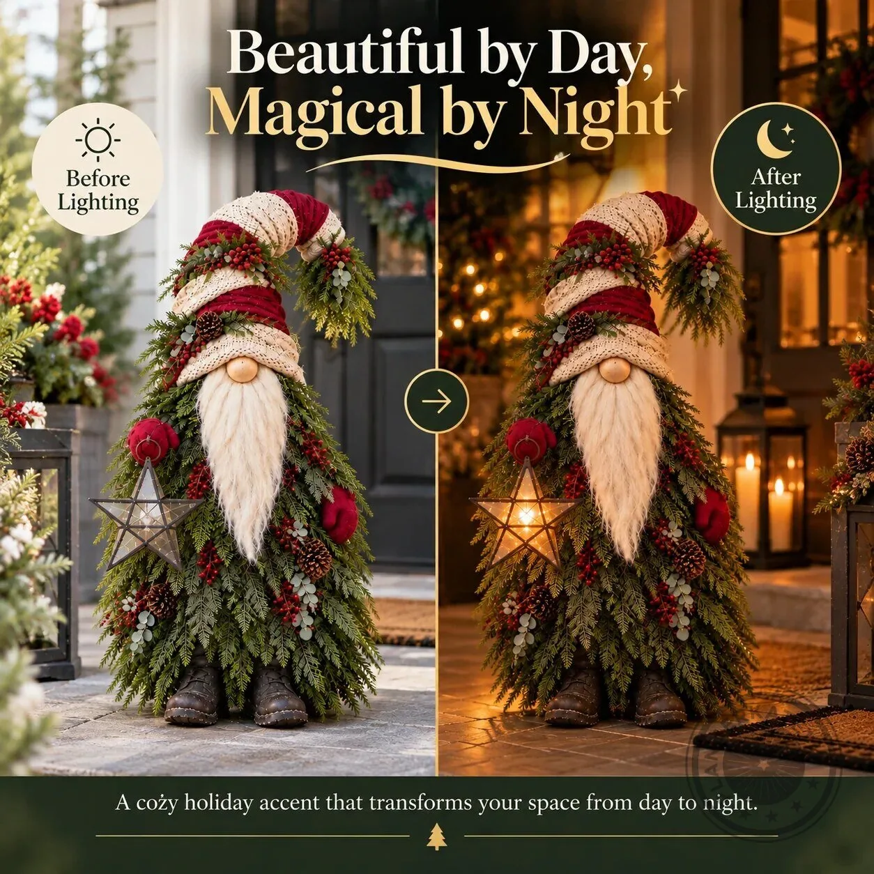 Christmas Evergreen Gnome with Star Lantern Holiday Decoration 24 Christmas Evergreen Gnome with Star Lantern Holiday Decoration