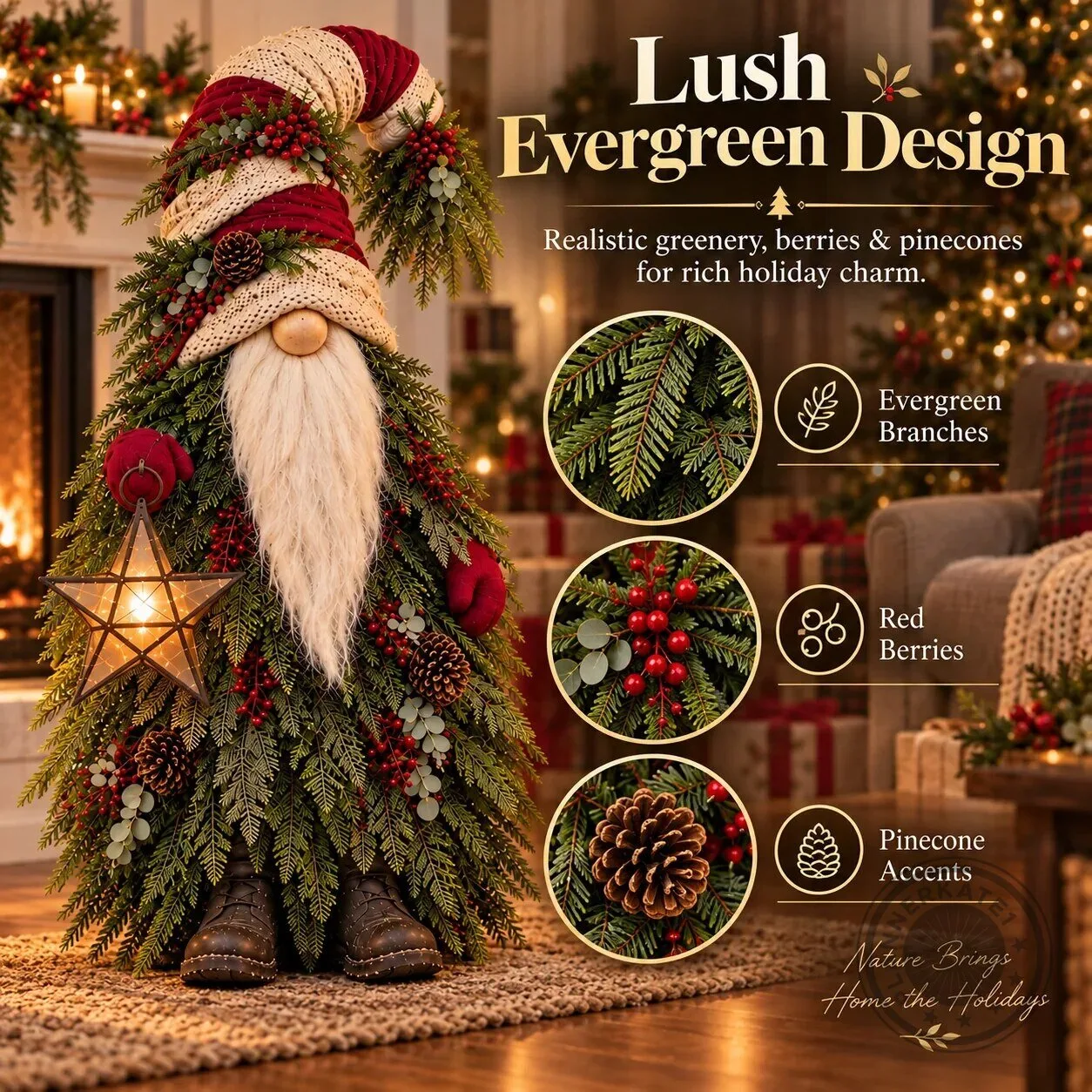 Christmas Evergreen Gnome with Star Lantern Holiday Decoration 25 Christmas Evergreen Gnome with Star Lantern Holiday Decoration