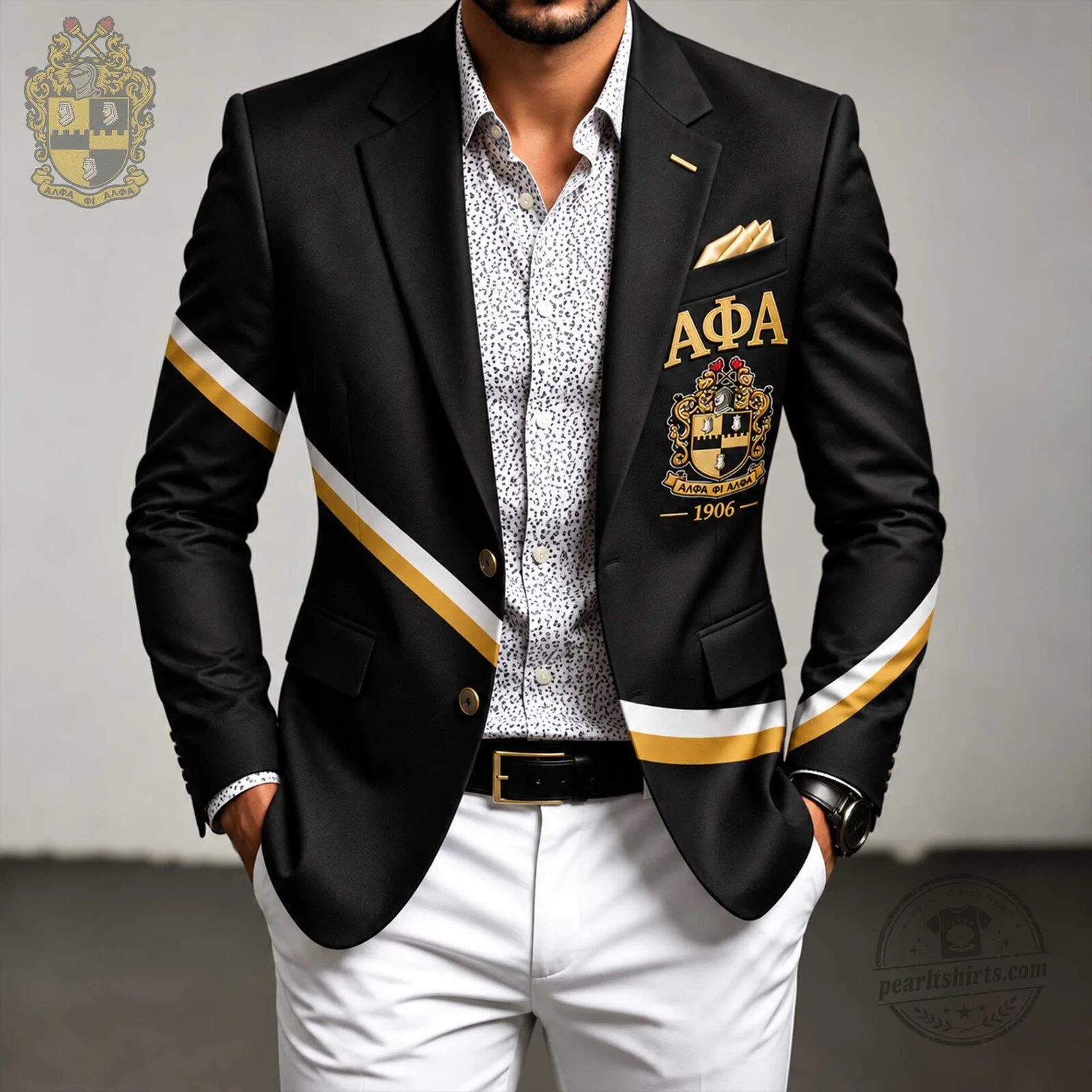 Alpha Phi Alpha Fraternity Incorporated Black Gold White Striped Blazer Jacket 1 Alpha Phi Alpha Fraternity Incorporated Black Gold White Striped Blazer Jacket