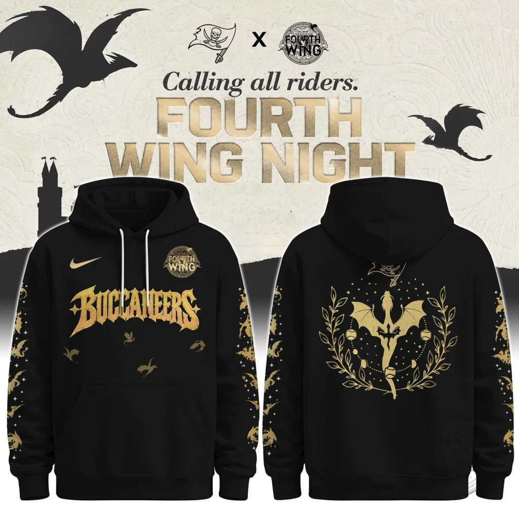 Tampa Bay Buccaneers Fourth Wing Night Dragon Rider Black Hoodie Tampa Bay Buccaneers Fourth Wing Night Dragon Rider Black Hoodie