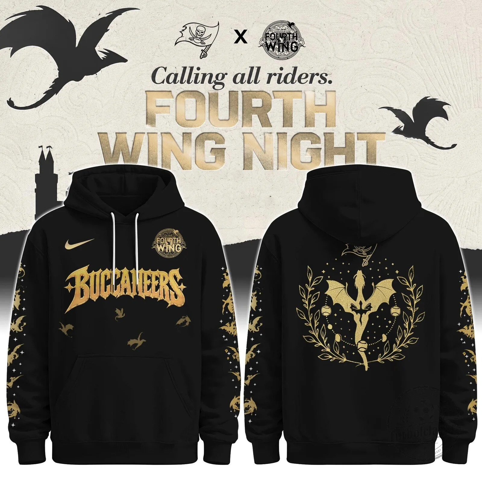Tampa Bay Buccaneers Fourth Wing Night Dragon Rider Black Hoodie 1 Tampa Bay Buccaneers Fourth Wing Night Dragon Rider Black Hoodie