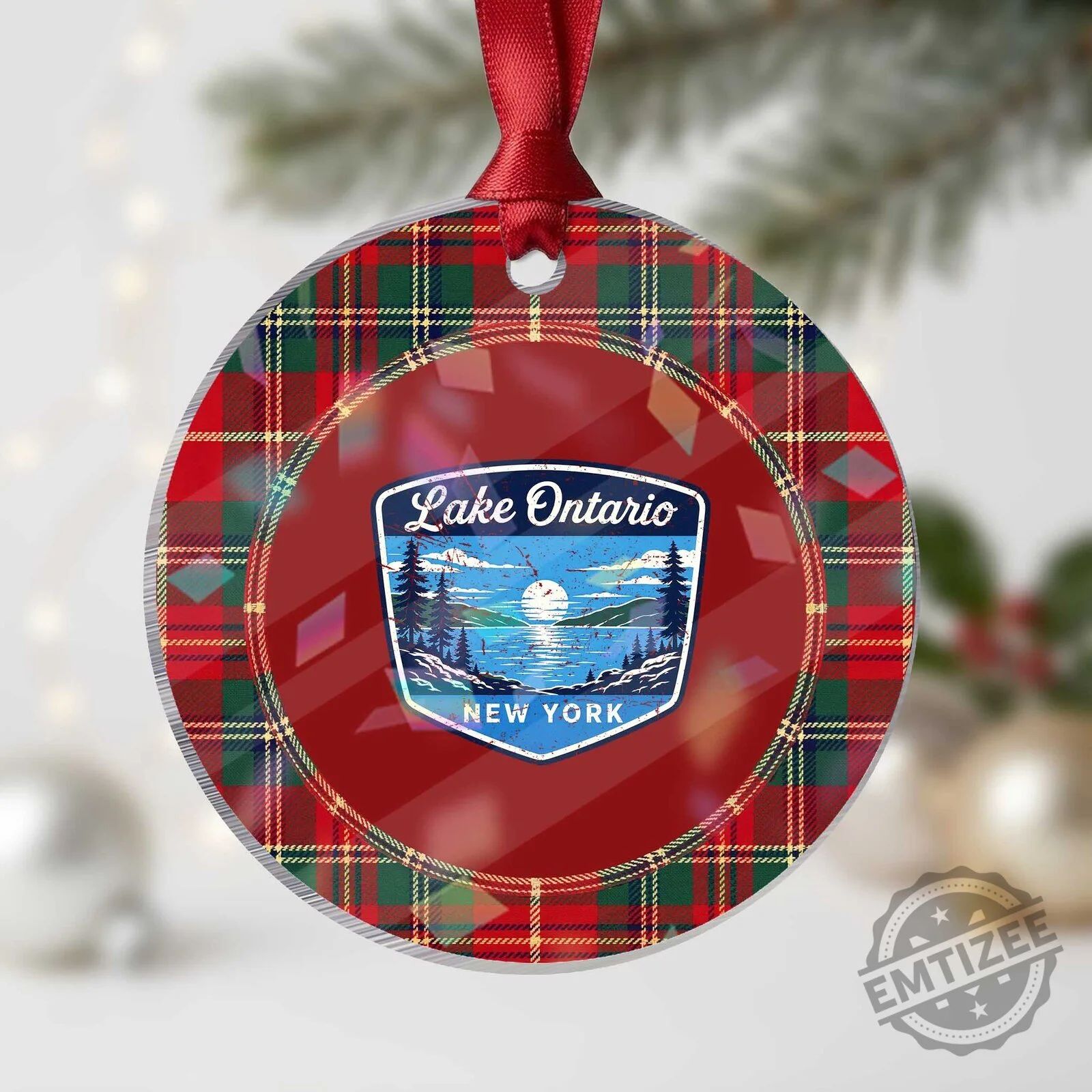 Lake Ontario New York Vintage Badge Scenic Outdoor Sunset Great Lakes Acrylic Ornament