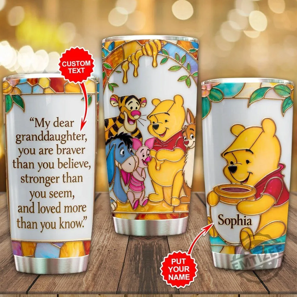 Personalized Winnie the Pooh and Friends Stained Glass Tumbler