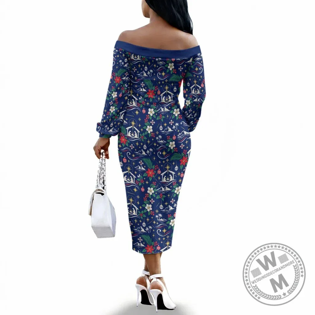 Christmas in Cabo Verde Nativity Scene Off-the-Shoulder Long Sleeve Dress 3 Christmas in Cabo Verde Nativity Scene Off-the-Shoulder Long Sleeve Dress