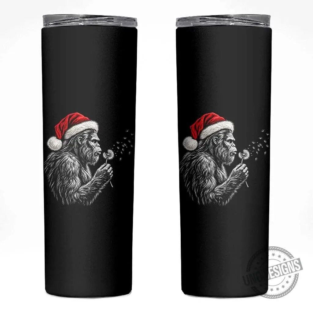 Christmas Bigfoot Blowing Dandelion Skinny Tumbler, Vintage Sasquatch Santa Hat Holiday Gift 1 Christmas Bigfoot Blowing Dandelion Skinny Tumbler, Vintage Sasquatch Santa Hat Holiday Gift