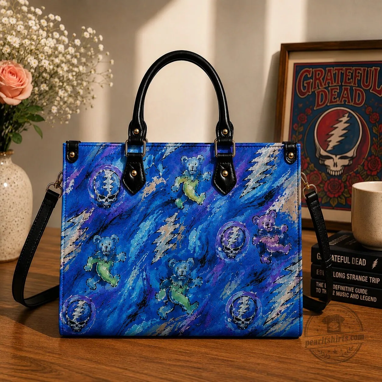 Grateful Dead Dancing Bears Blue Skull Lightning Bolt Handbag