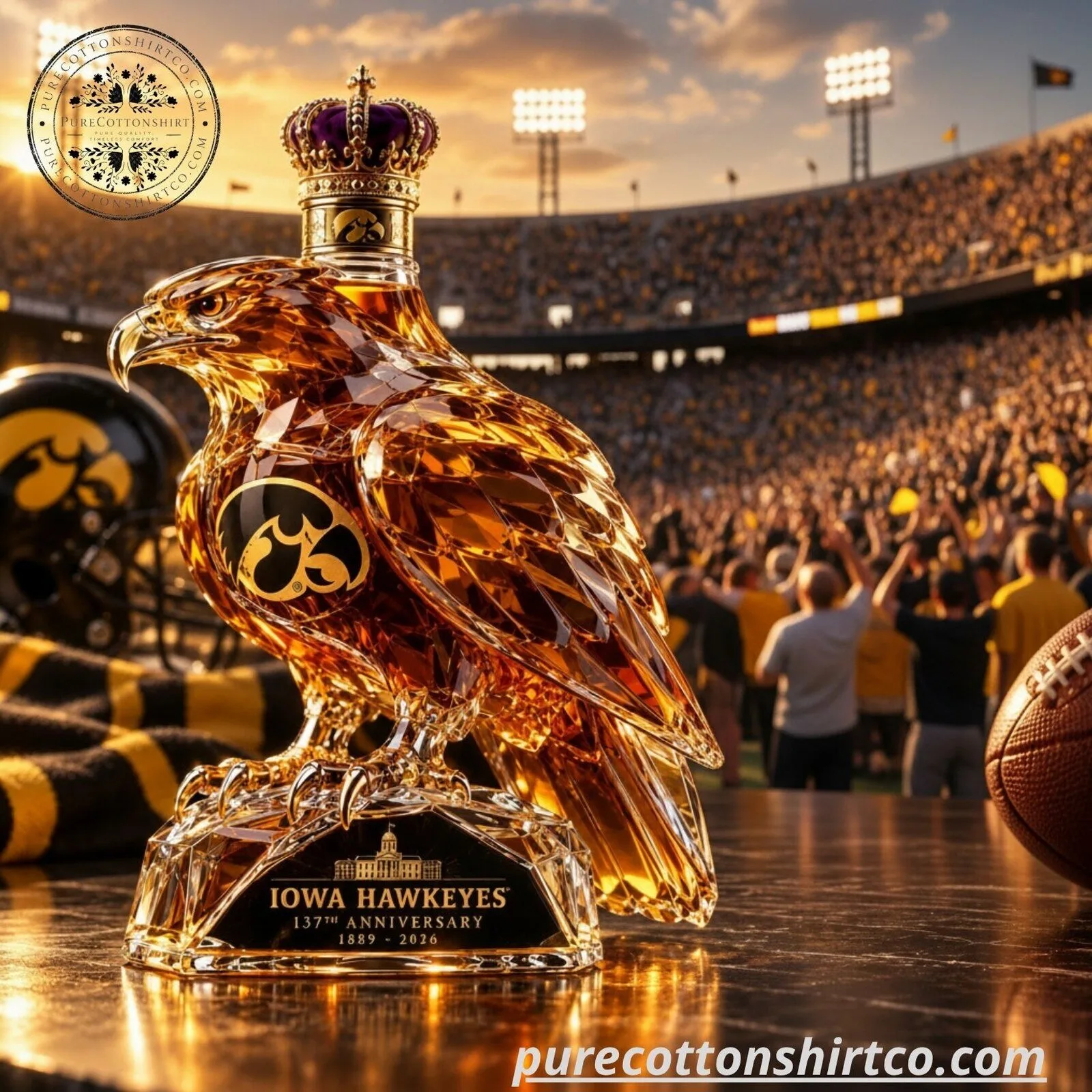 Iowa Hawkeyes Hawk Shaped Crystal Glass Whiskey Decanter - 1889-2026 Anniversary 8 Iowa Hawkeyes Hawk Shaped Crystal Glass Whiskey Decanter - 1889-2026 Anniversary