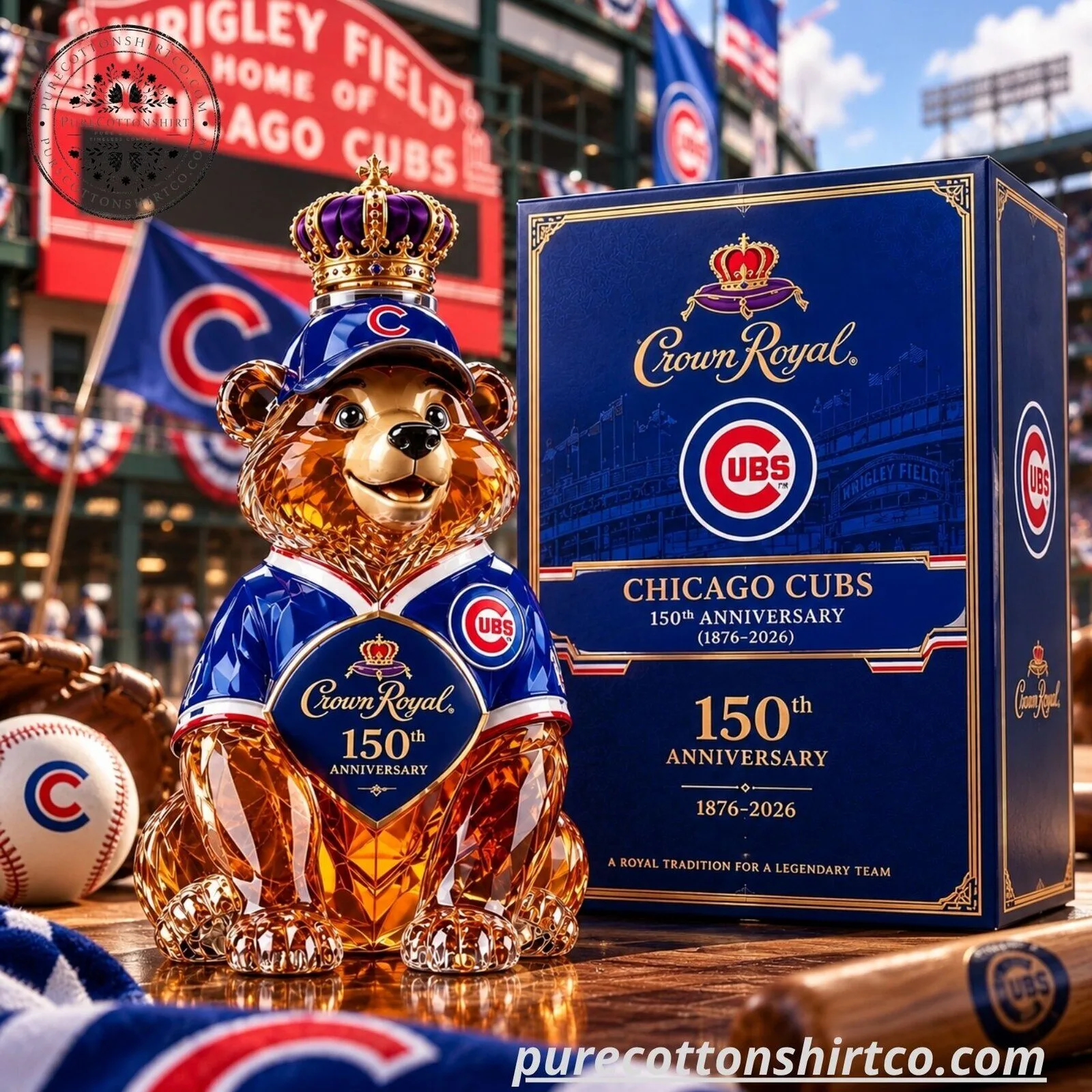 Chicago Cubs Bear Mascot Shaped Crystal Glass Whiskey Decanter - 1876-2026 Edition